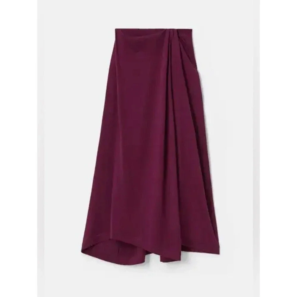 LAFAYETTE 148 NEW YORK Cotton-Silk Knit Asymmetrical Draped A-Line Midi Skirt